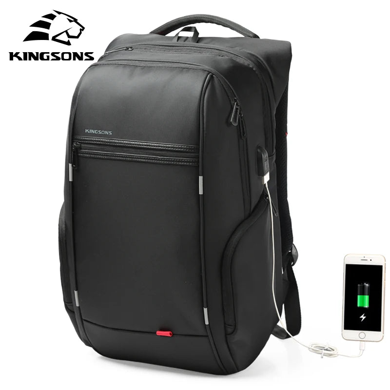Kingsons Waterproof Men Women Backpack Type-A USB Charge Male Female School Backpacks Anti-theft Laptop Backpack 15.6,17.3 inch
