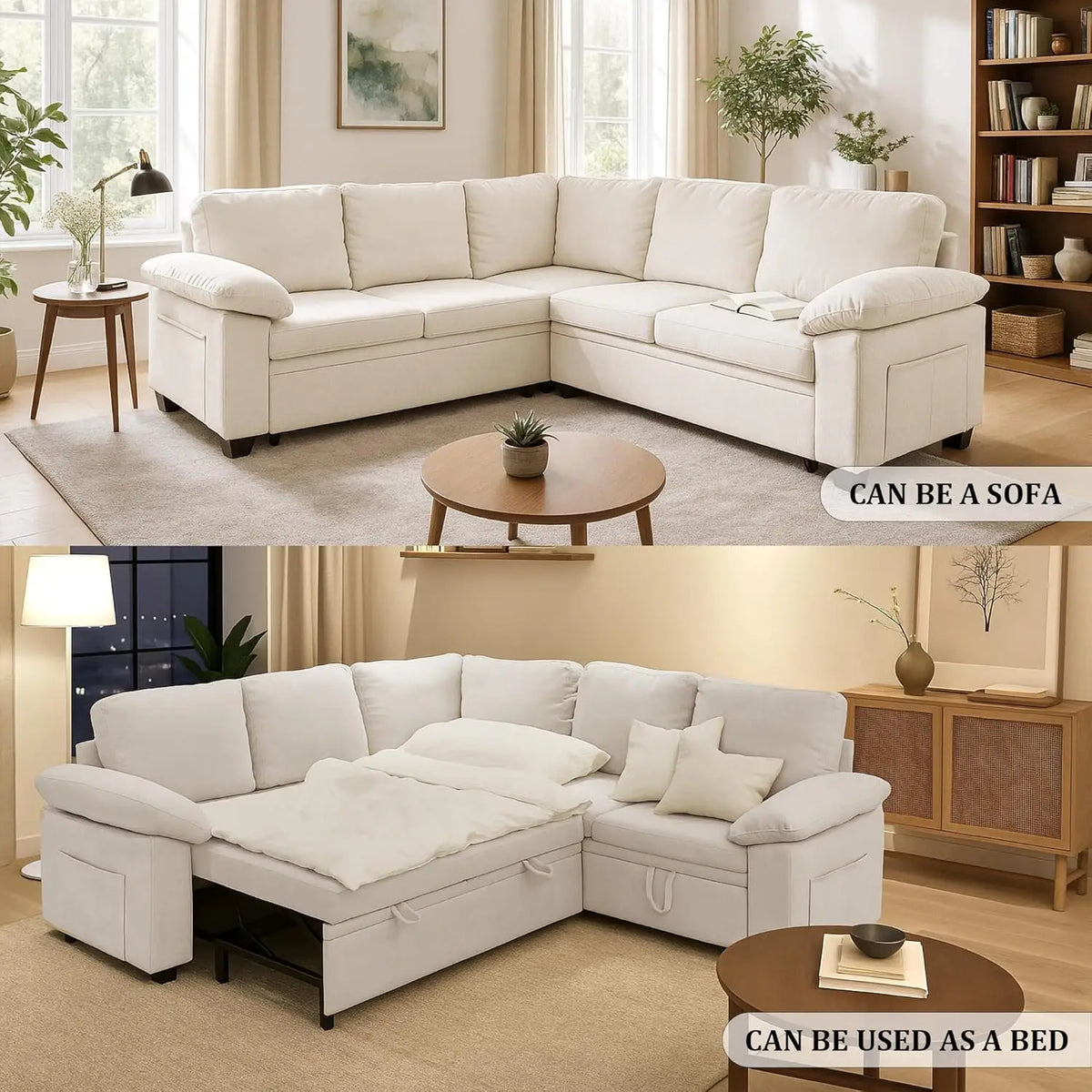 108in L-Shaped Sleeper Sectional Sofa Bed with Storage, Chenille, 5-Seat Modular for Living Room Apartment, Customized |...