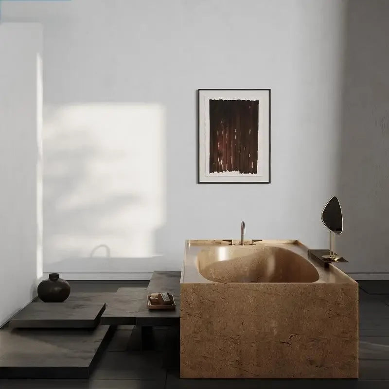 Customizable Freestanding Marble Bathtub Natural Stone Tub, Luxury Soaking Tub for Villa/Hotel, 180cm Carrara Royal Cream Bath