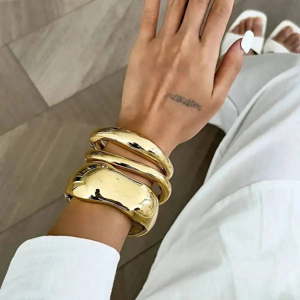 Ingemark 3 Styles Punk Metal Spring Wide Bangles Women Hip Hop Gold Color Geometric Arm Bracelets Grunge Jewelry...