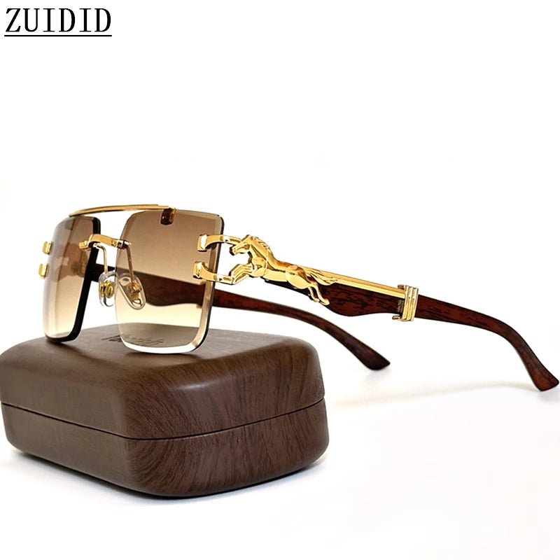 New In Sunglasses For Men Wooden Rimless Sunglasses Women Vintage Square Fashion Glasses Luxe Gafas De Sol Hombre...