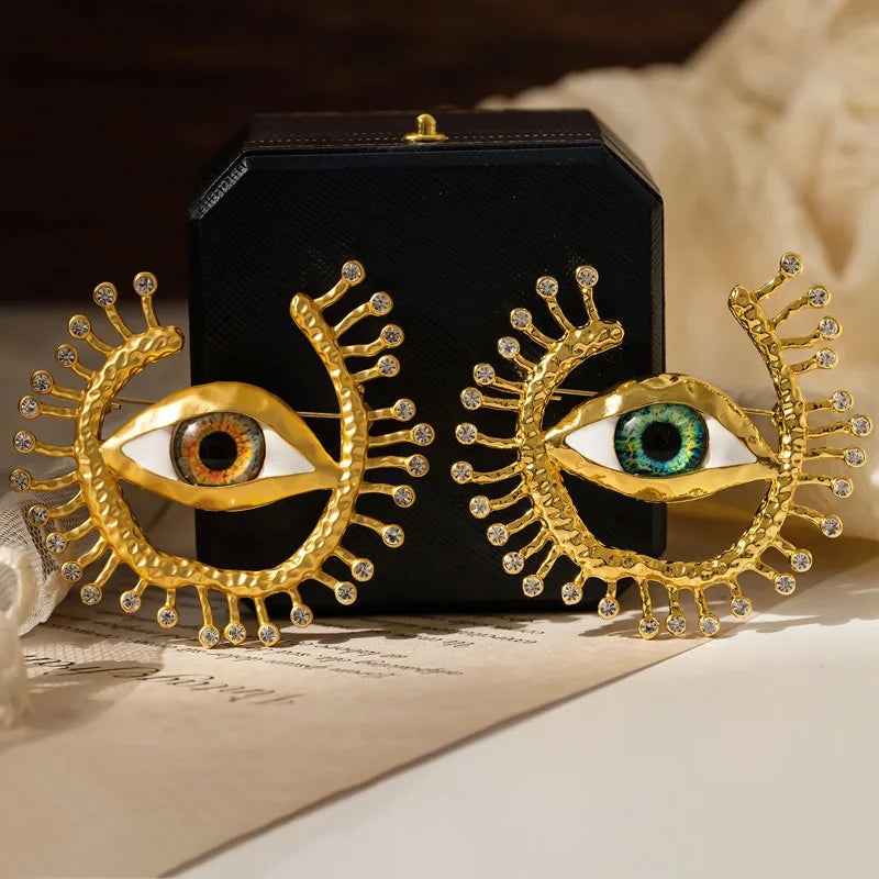 Classic Vintage Design Women Men Big Eyes Hihg-end Badges Brooches Unisex Palace Baroque Enamel Crystal Banquet Corsage Pins