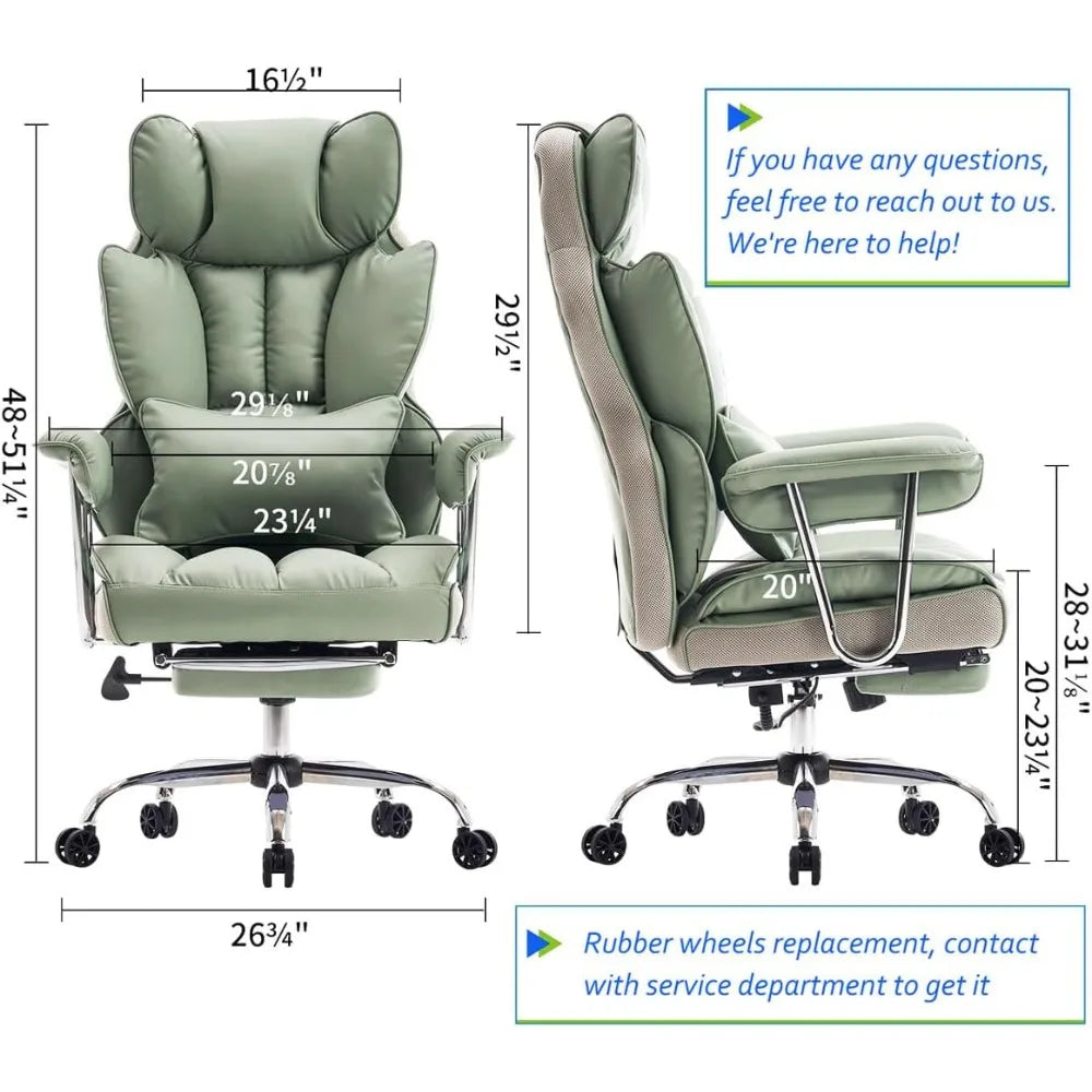 Heavy-Duty 400lbs Capacity PU Leather Executive Office Chair with Footrest for Plus-Size Users