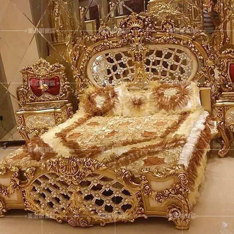 European Double Bed Adult Romantic Bedroom Light Luxury Princess Bed Unique Comfortable Designer Muebles Lounge Suite Furniture - Kimlud
