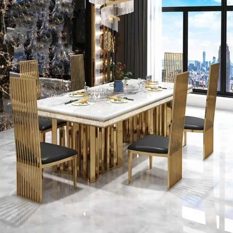Luxury White Marble Dining Table And Chair Combination Rectangular Kitchen Tables Italian Type Large Concise Modern Furniture - Kimlud