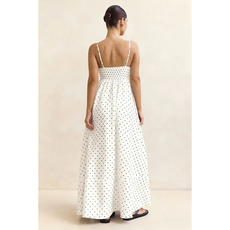 Women's Summer Slip Dress Dot Print Sleeveless Spaghetti Strap Smocked Backless Flowy Long A Line Dress with Pockets |...
