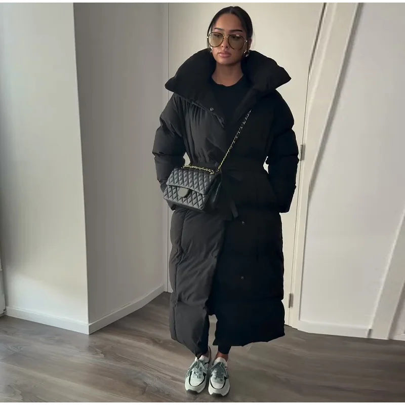 Hooded Lace up Long Jacket Woman Solid Color Zipper Long Sleeve Loose Coats Versatile Warm Minimalist Women's New Winter Jackets