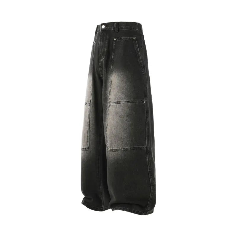 Men's Jeans Spring And Autumn Fashion Straight Tube Loose Washed Casual American Retro Original Color Wide Rivet Logging Pants