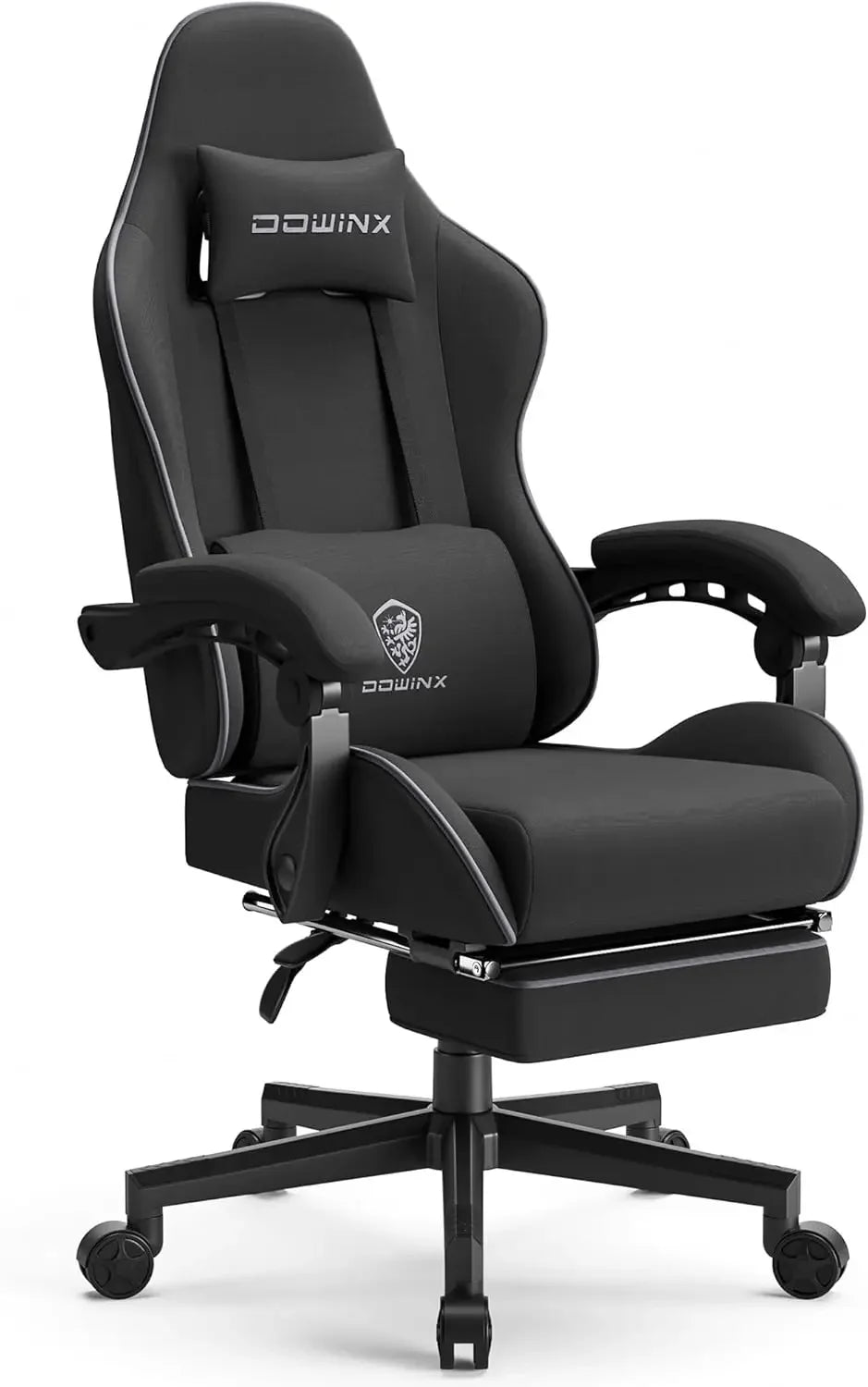 Gaming Chair Fabric with Pocket Spring Cushion, Massage Game Chair Cloth with Headrest, Ergonomic Computer Chair, Light Grey