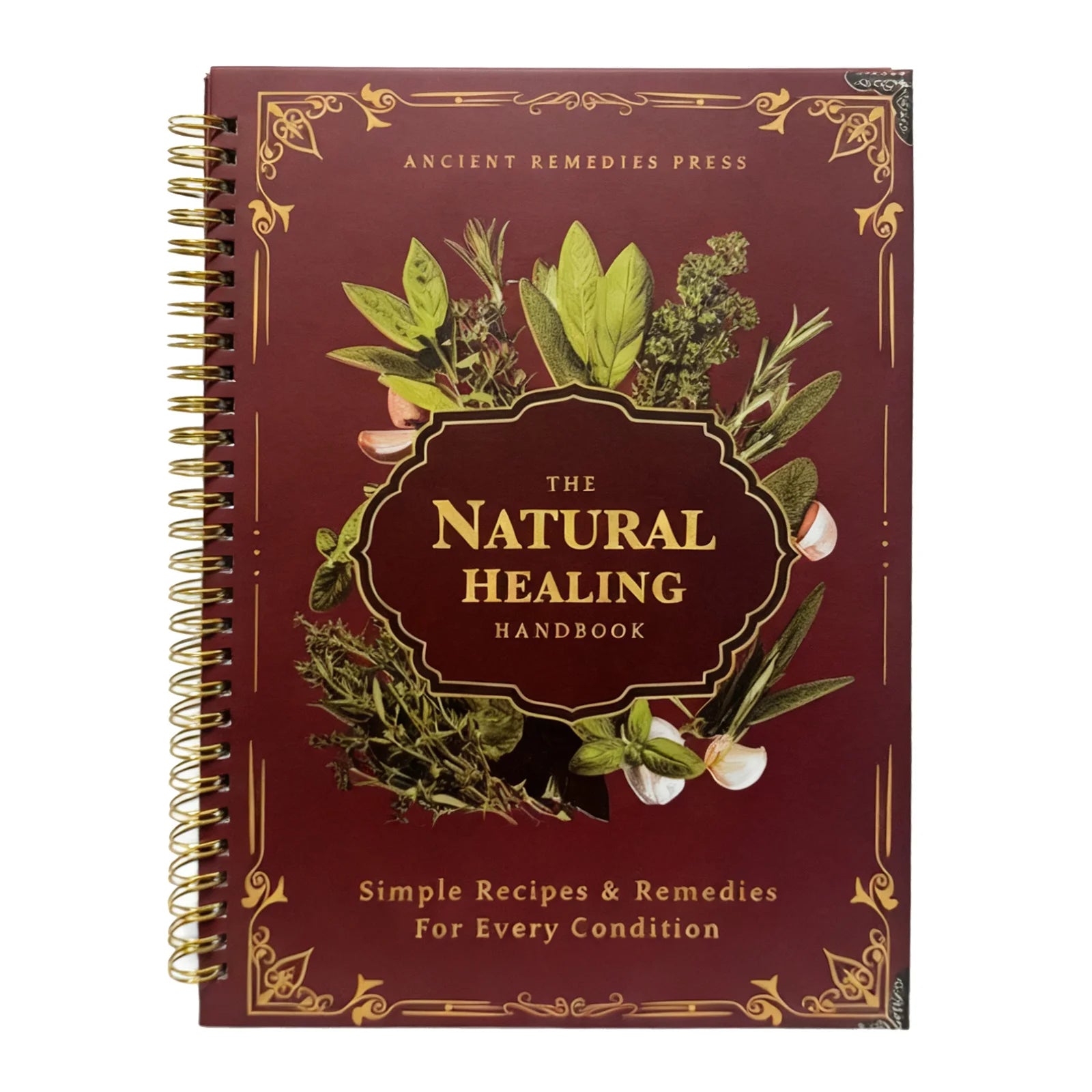 Natural Healing Handbook Spiral Bound Guide With Herbal Remedies And Recipes For Heart Health Blood Sugar Focus Boost 25x17.6cm