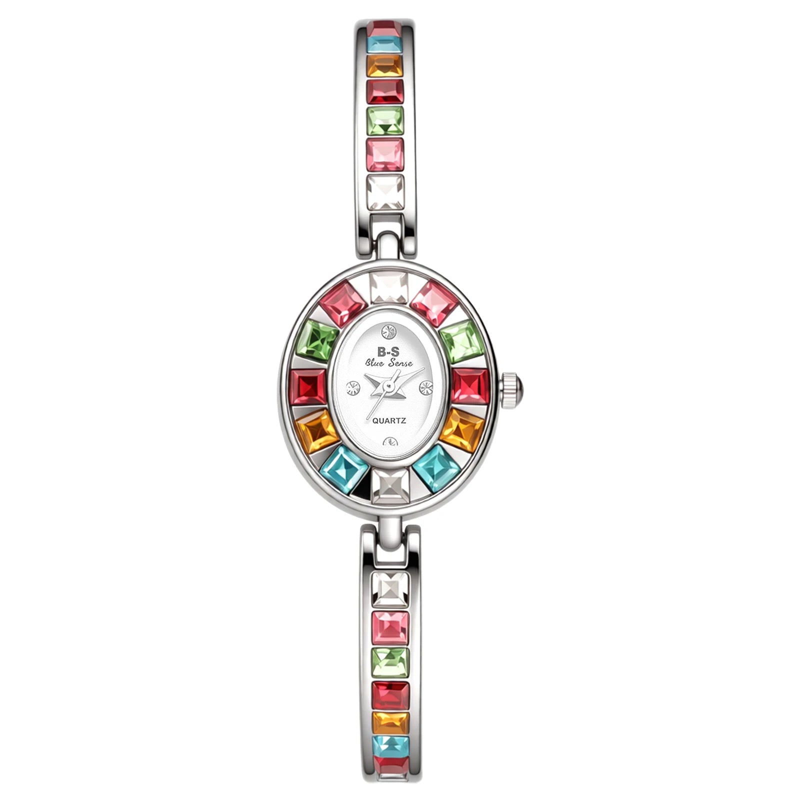 JEWELRYWE Women Oval Case Diamond Bracelet Watch Quartz Elegant Shell Dial Removable Strap Party Dress Watch - Kimlud
