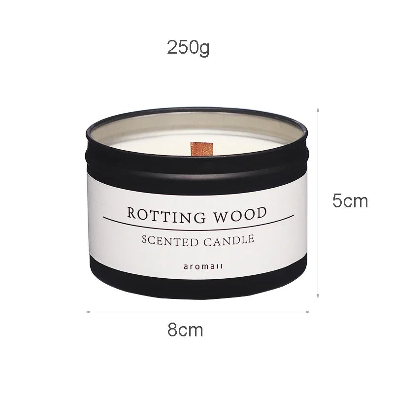 Black Tin Can Scented Aromatic Candles Wooden Wick Candle Jars with Lid Classic Home Decorative Candles Citronella - Kimlud