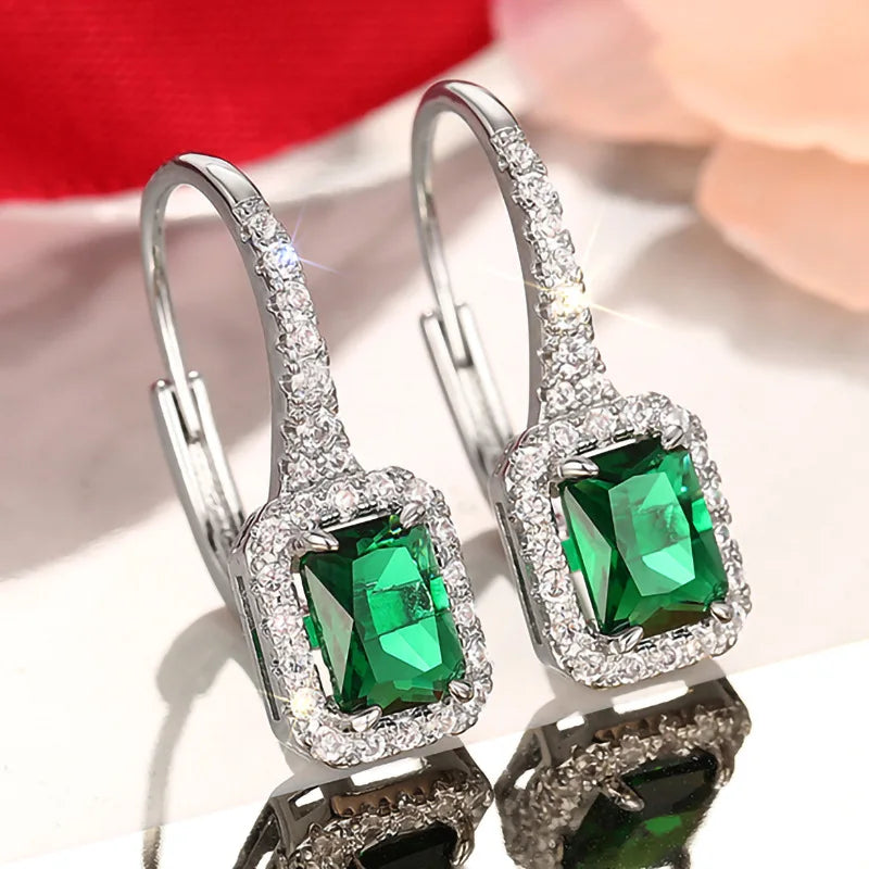 Fashionable Banquet Elegant Emerald Cubic Zirconia Earrings, High-end Inlaid Wedding Style Swaying Jewelry Accessories |...