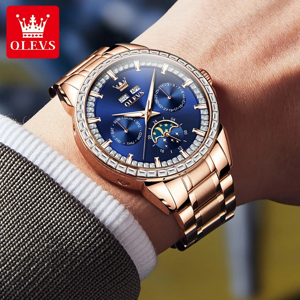 OLEVS 6695 Watch For Men Original Moon Phase Automatic Mechanical Man Watch 30M Waterproof Luminous Week Date Display...