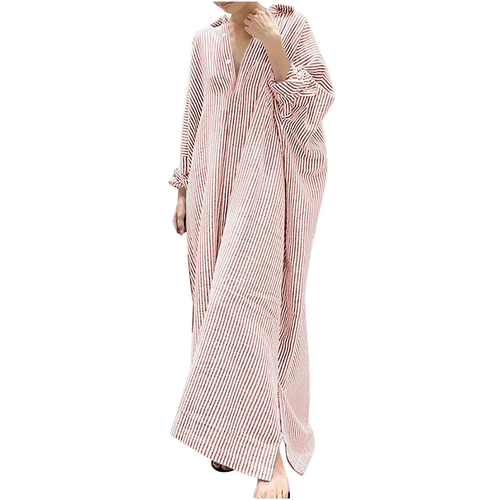 Elegant Outfits Summer Dress For Women Stripe Cotton Shirt Casual Loose Maxi Dresses Formal Occasion Dresses vestidos...