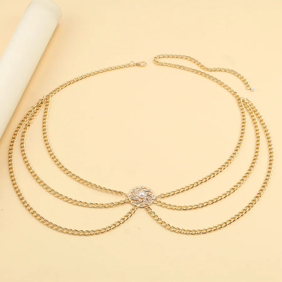 versatile multi-layer disc inlaid with diamond pearl waist chain new style tunic decorative metal belt for women - Kimlud