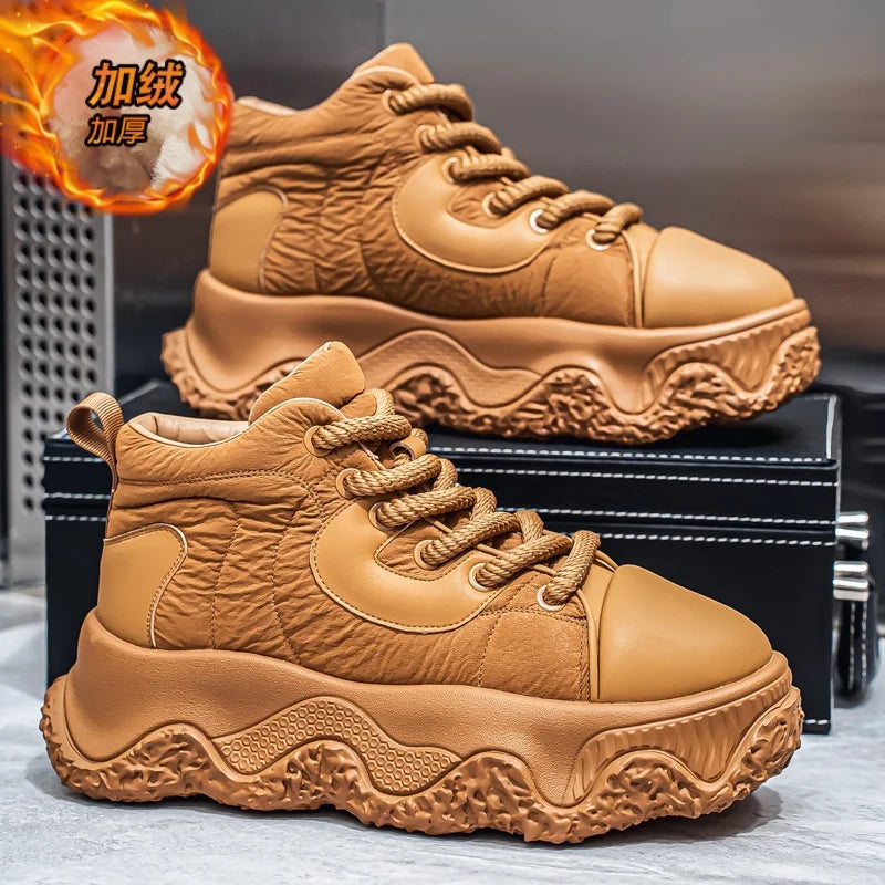 Chunky Sneaker Men Designer Winter Plush Warm Punk Board Shoes Fashion Casual Leather Height Increased Flat Platform Sport Shoes