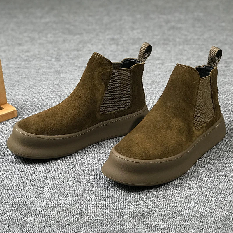 Men Thick Soled Suede Short Boots Retro Autumn Winter Comfortable Fashionable Height Increasing Boots for Casual Young People