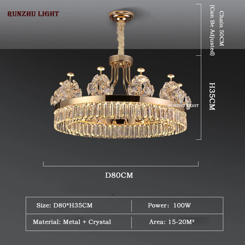 American Light Luxury Crystal Pendant Lamp Postmodern Living Room Lamp Villa Hotel Master Bedroom Lamp Dining Room Lamp