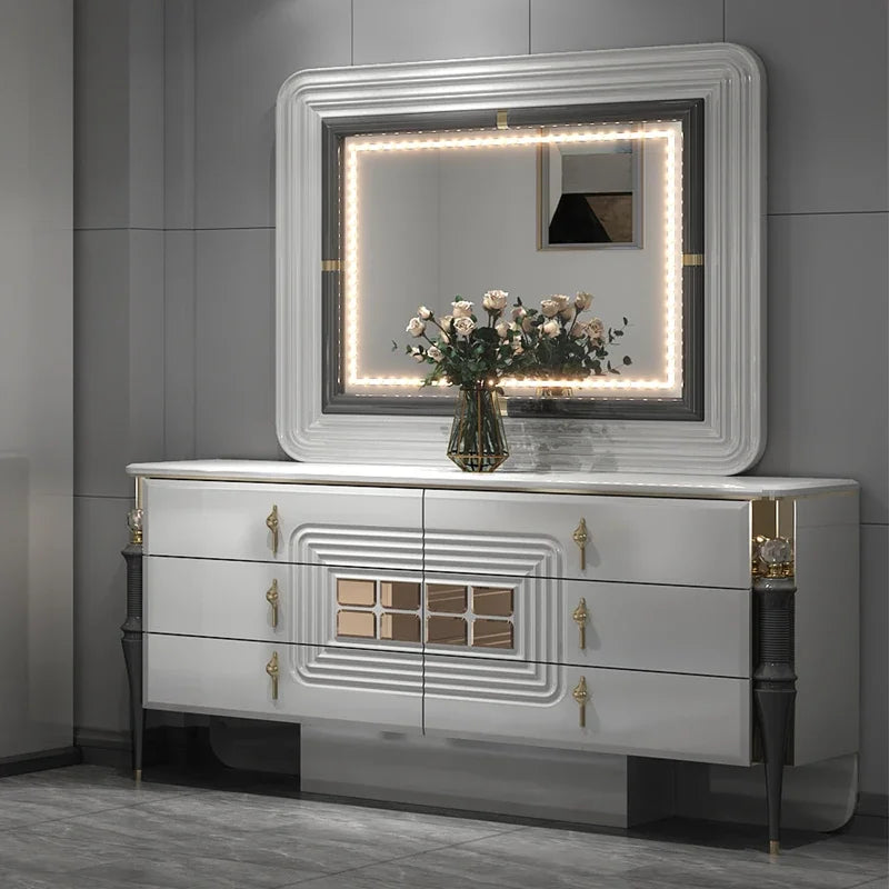 A Luxury Home Wood Frame Double King Size Bed Room Suite Lighted Headboard Full Set Modern Wooden Furniture Bedroom Sets
