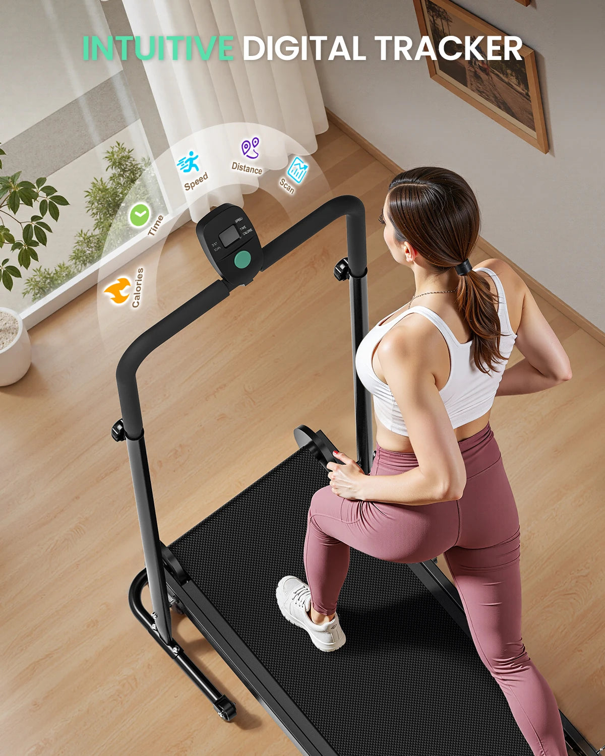 Non-Electric Treadmill with Dual Flywheel & Fixed Incline - Motorless Treadmill with LCD Monitor,Non-Slip Belt,for Home/Gym Use - Kimlud