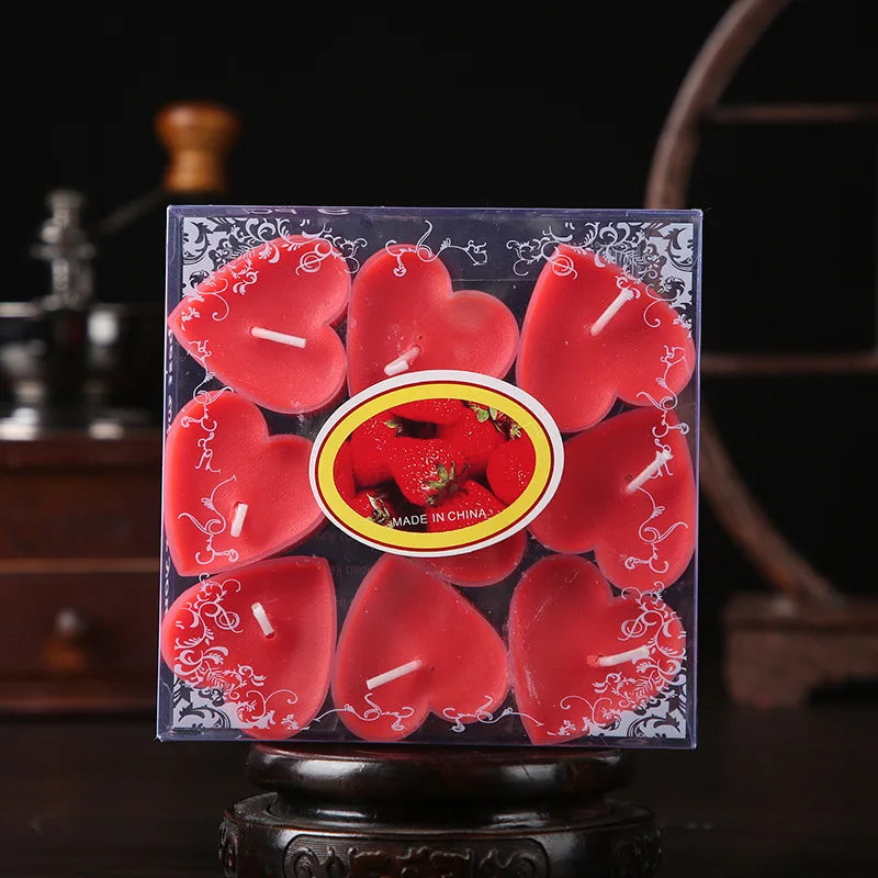 9pcs Heart-Shaped Scented Tea Candles Set Wedding Supplies Romantic Decor Creative Love Candle Marriage Proposals Birthday Gift