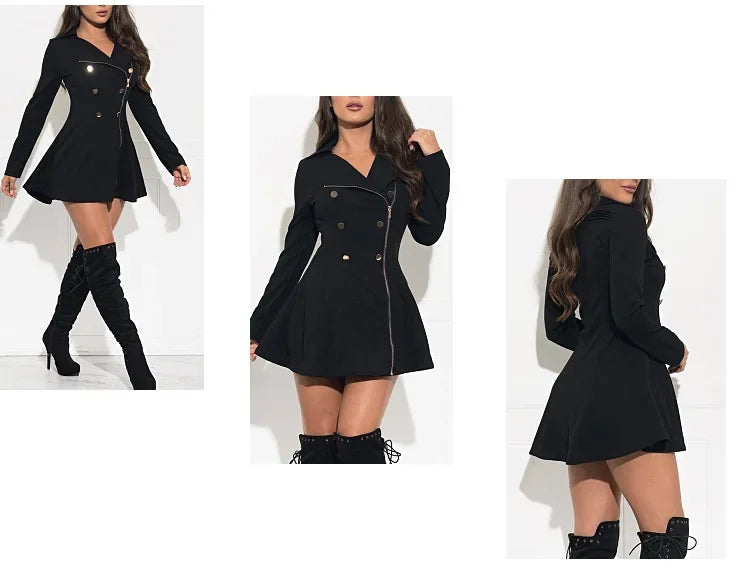 Black Jackets Women Zipper Trench Spring Turn Down Collar Coats Double Breasted Long Y2k Tops Fit 2024 Autumn Work...