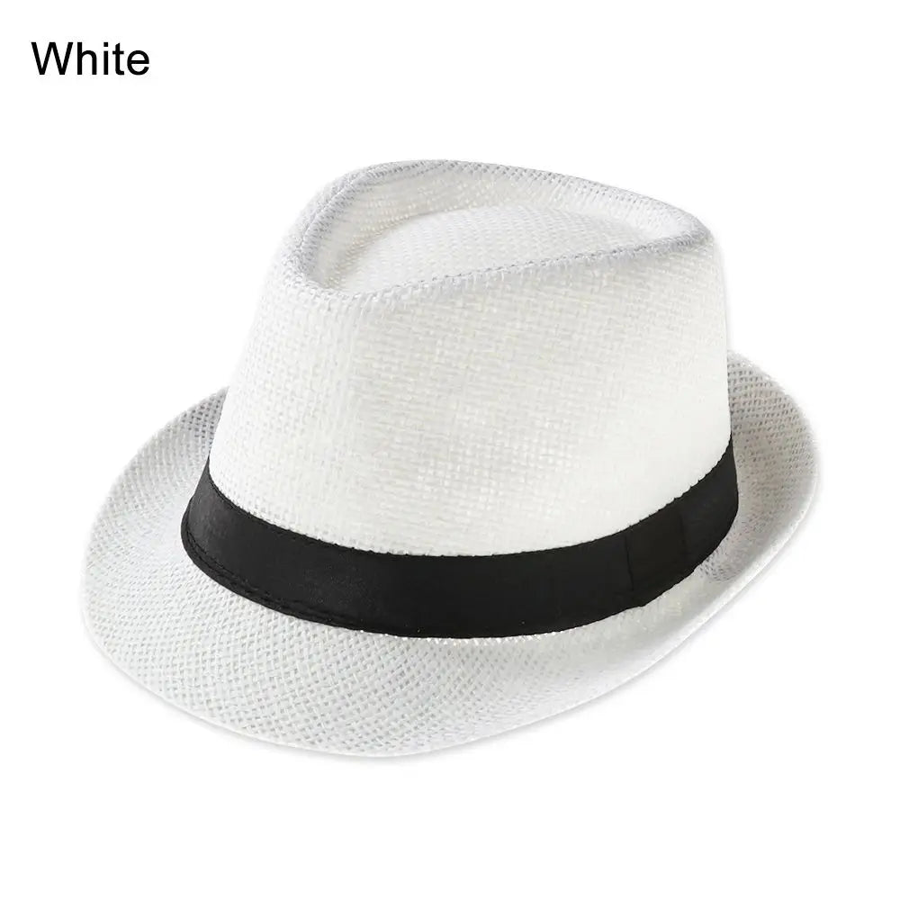 Unisex Fashion Beach Sun Cap Summer Wide Brim Straw Panama Cap Casual Jazz Dress Hat Cowboy Fedora Hat Gangster Cap