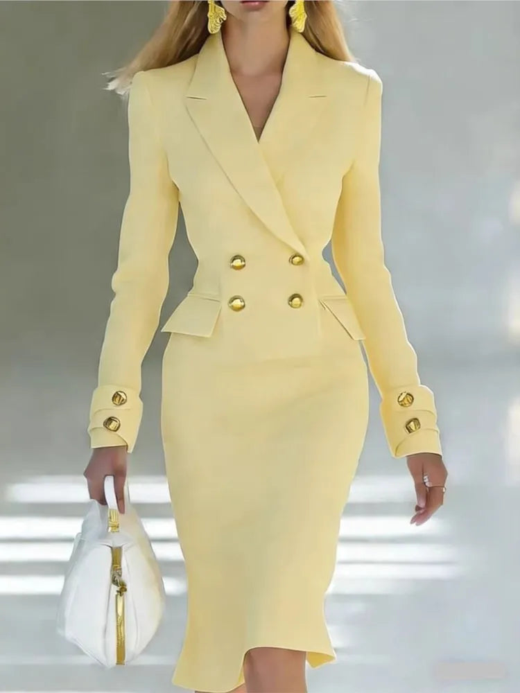 Spring Autumn New Double-breasted Suit Collar Slim Fit Office Women's Dress Fashion Waist Long Sleeve Female One Step...