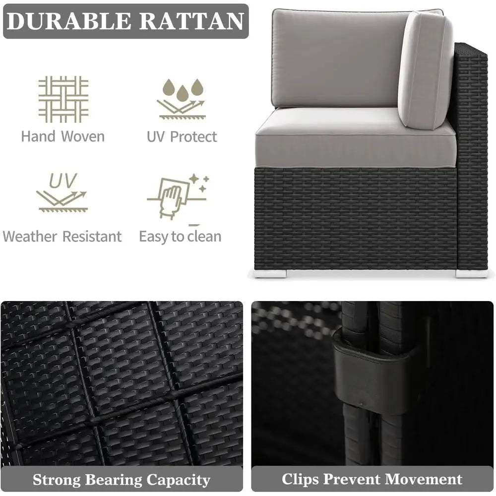 15-Piece Outdoor Patio Furniture Set with Fire Pit Table, Rattan Wicker Sectional Sofa with Coffee Table | Kimlud...