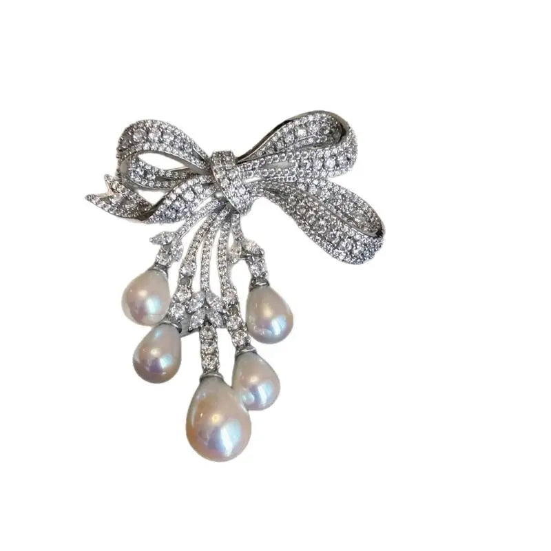 Light Luxury Exquisite Temperament Autumn And Winter Heavy Industry Bow Tassel Brooch Fashion Elegant Crystal Jewelry...