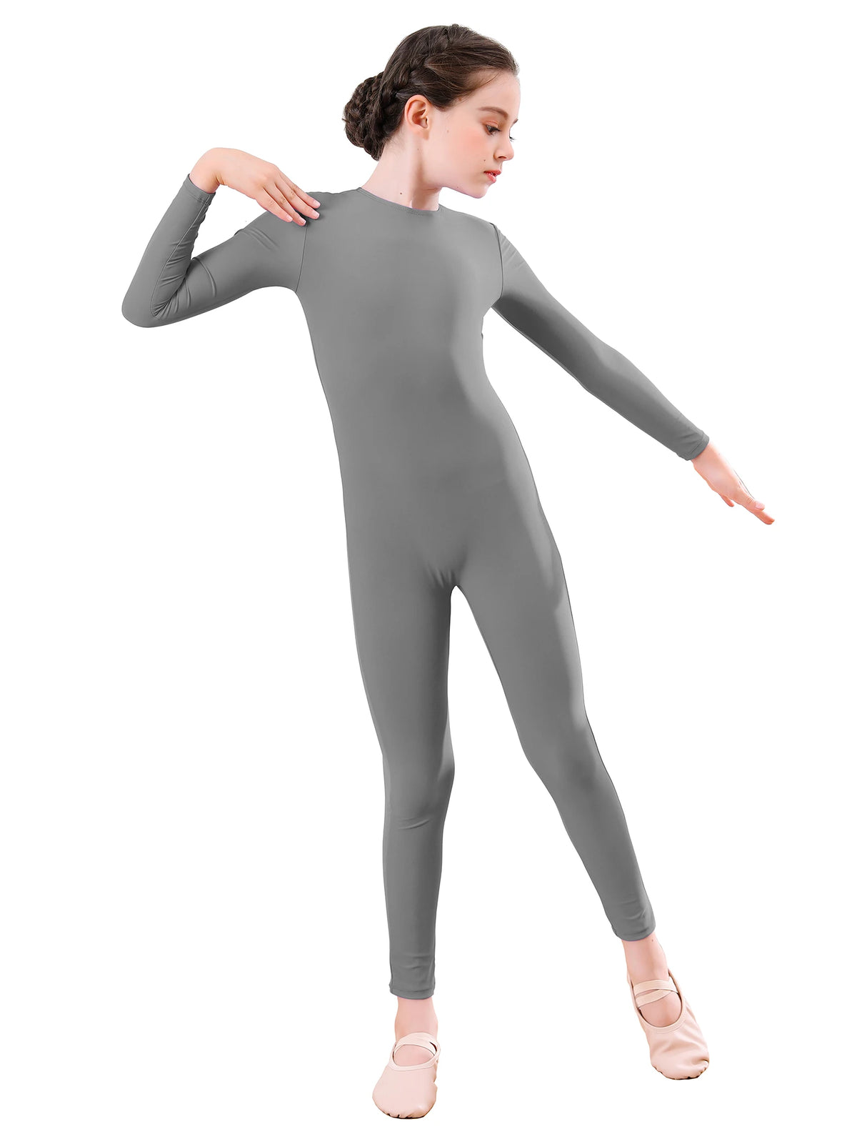 AOYLISEY Girls Black Long Sleeve Unitard Boys Gymnast Bodysuit Spandex Full Body Kids Jumpsuit Scoop Neck Dance Costumes