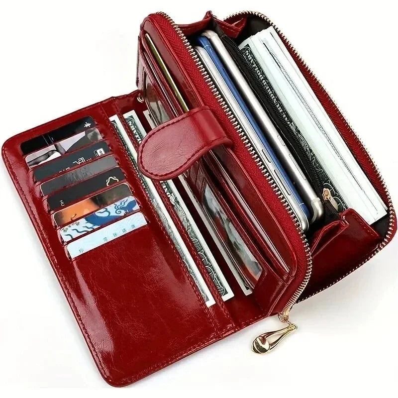 Women's Vintage Oil Wax PU Leather Clutch Wallet Female Large Capacity Phone Purse Ladies Wristband Simple Card Holder...