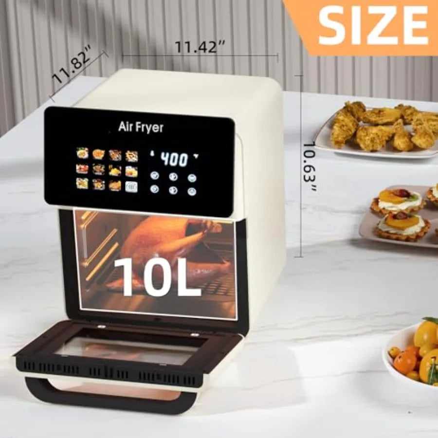 10L Large XL Pro Air Fryer Oven with Grill Combo for Kitchen Countertop Use 12-in-1 Smart Convection Ovens Air Fryer with Glass