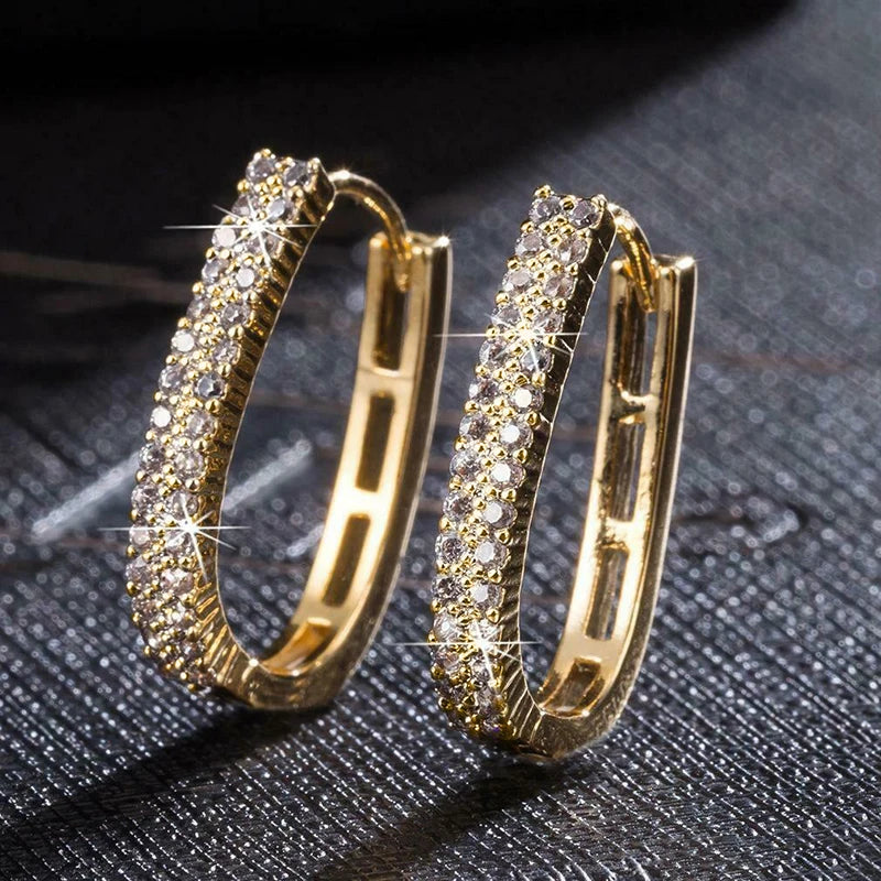 Huitan Luxury Full Paved CZ Hoop Earrings for Women Simple Elegant Lady's Ear Earrings Wedding Party Daily Wear Fashion...