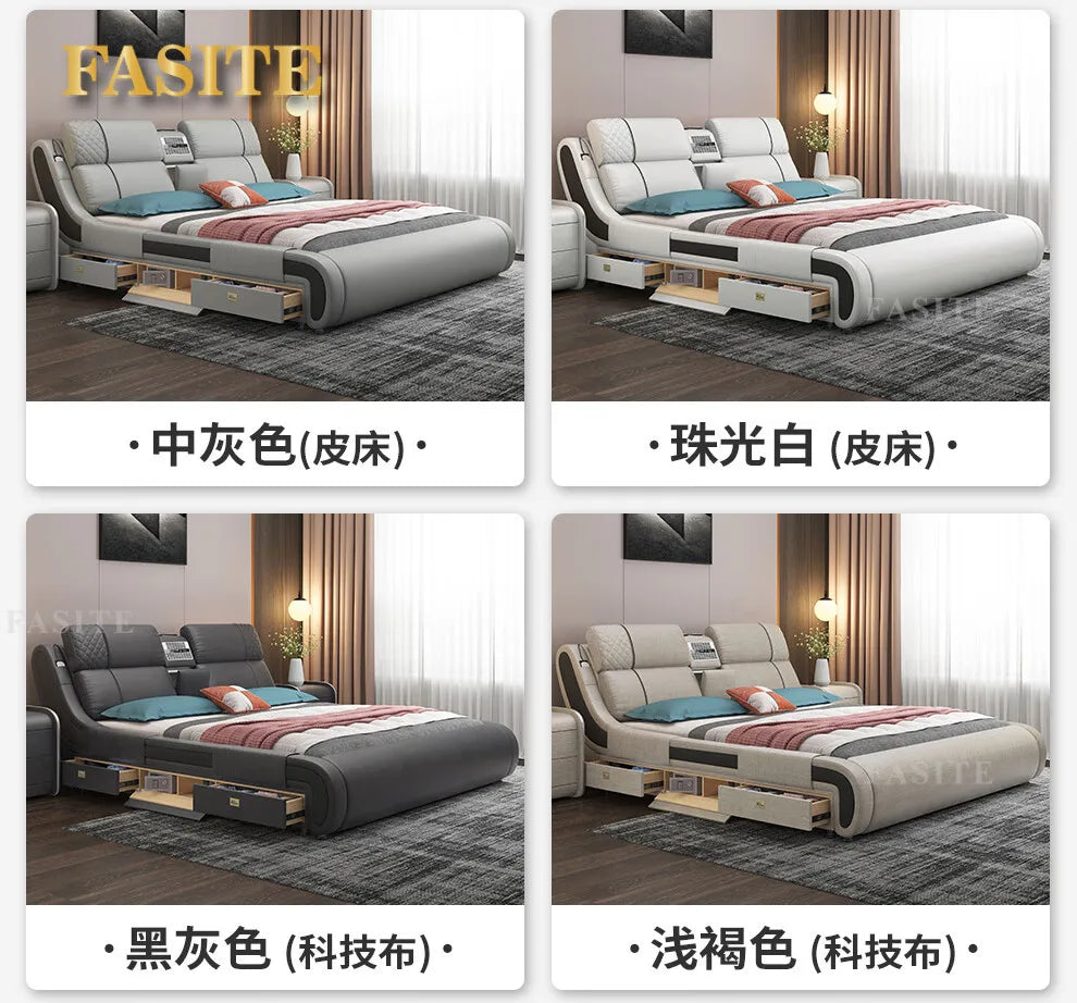 Modern Simple Massage Bed Luxury Water Proof Design Bedframe Double Bed Smart White Nordic Furniture | Kimlud Luxury Bed