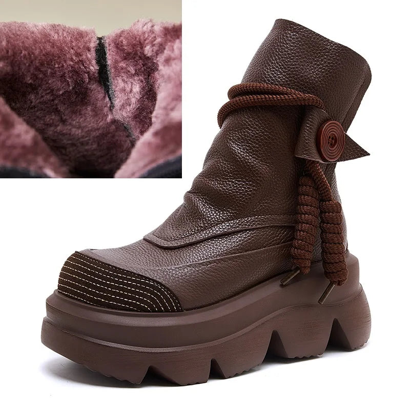 DRKANOL Fashion Thick Bottom Retro boots Women Autumn Winter Thick Plush Warm Platform Wedges Heel Back Zipper Ankle Boots Lady