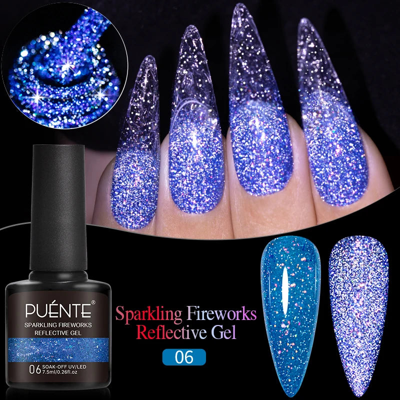7.5ML Sparkling Reflective Glitter Gel Nail Polish Pink Purple Red Blue Colors Dark Flashing Nail Gel Soak Off UV Nail Varnish