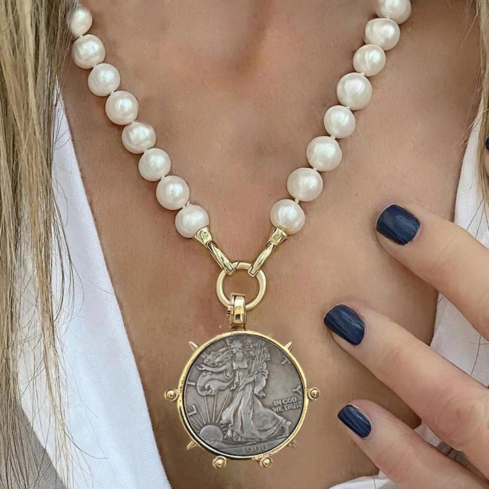 pearl Vintage horse coin Pendant Choker Clavicle Chain Necklace For Women Girl Punk Collares Aesthetic Jewelry Gifts |...