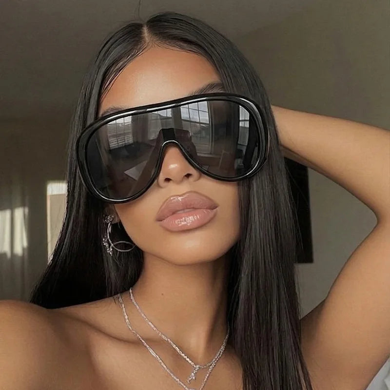 Oversized One Piece Large Frame Y2K Cat Eye Sunglasses for Women Men Retro Square Gradient Sun Glasses UV400 Decoration Shades