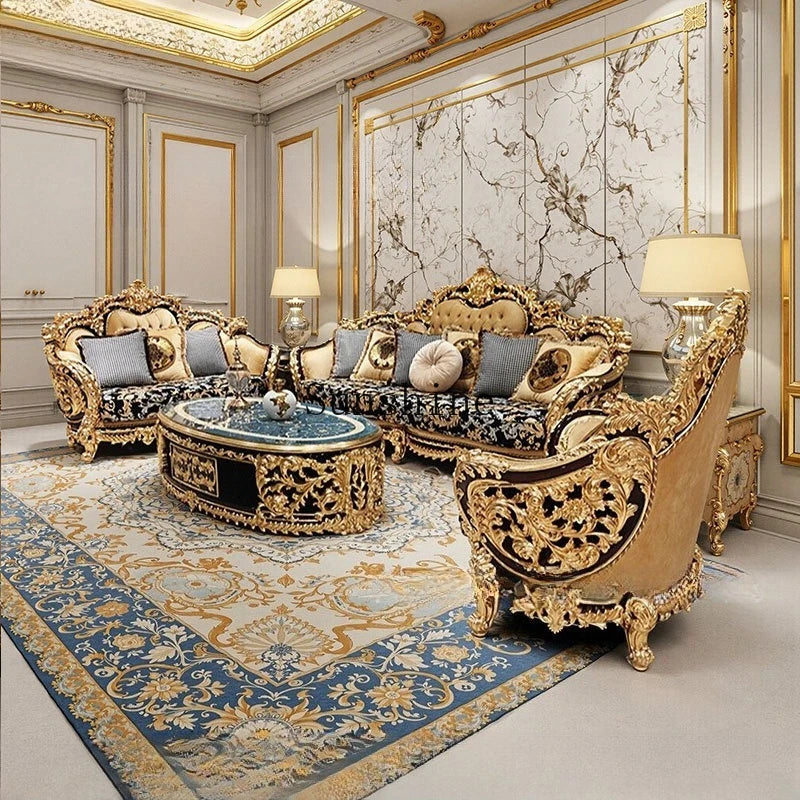 French aristocratic living room furniture European style luxury high-end gold fabric sofa - Kimlud