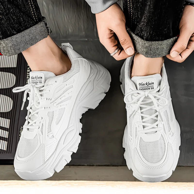 Summer New Men's Platform Sneakers Fashion Classic White Heightened Casual Dad Shoes for Teenagers Mens Breathable Walking Shoes