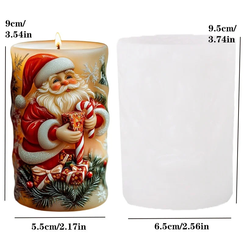 3DReindeer riding Santa Claus relief cylindrical candle silicone mold Christmas tree snowflake snow forest reindeer resin molds