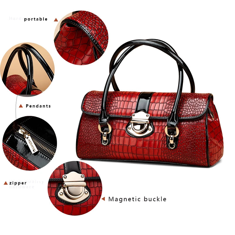Aidrani Fashion Light Luxury Cowhide Women's Handbag with Large Capacity Red Casual Versatile One Shoulder Crossbody Stick Bag