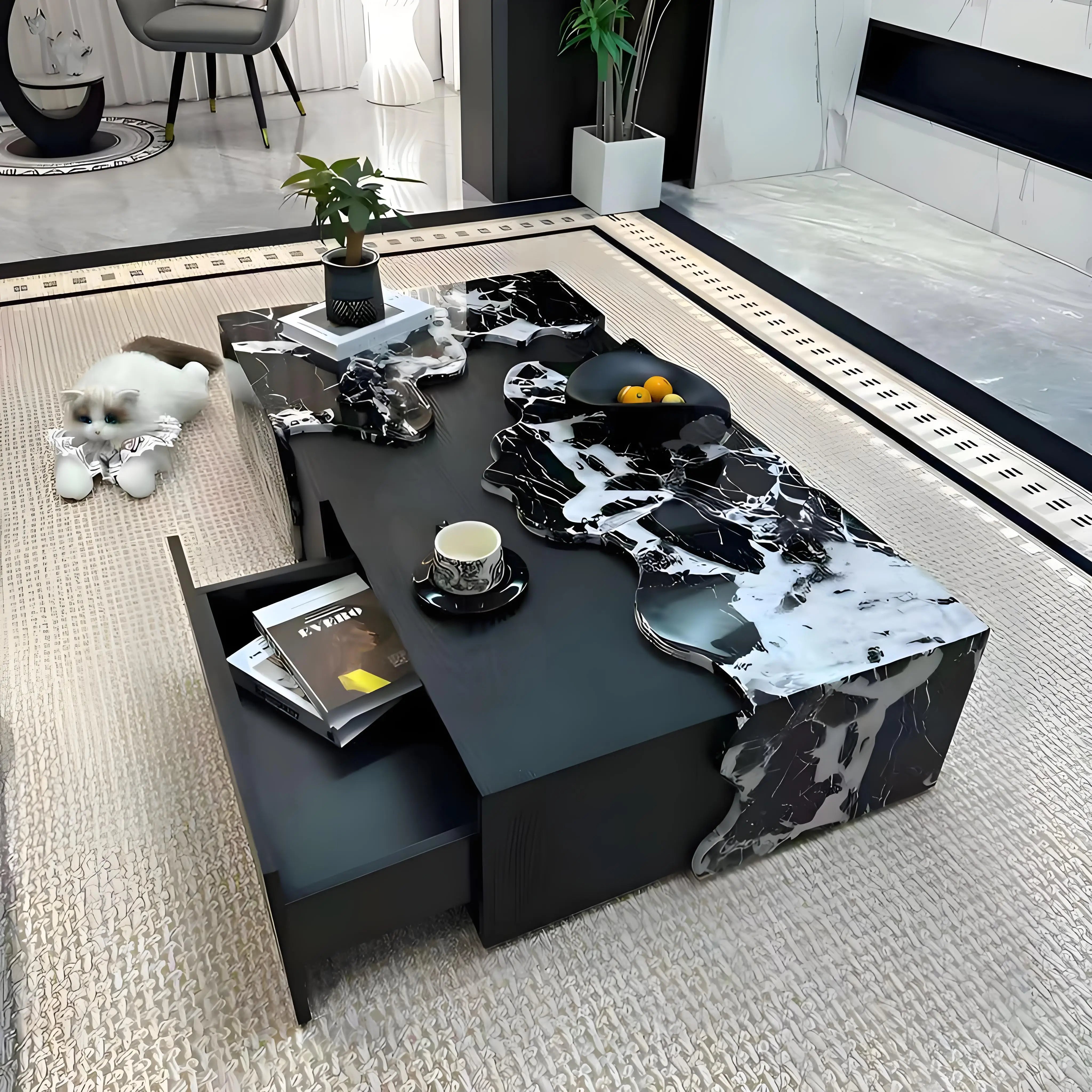 Italian Designer Marble Coffee Table - Minimalist Luxury Rectangle Art Furniture for Compact Living - Kimlud