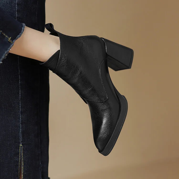 NEW Autumn/Winter Women Boots Genuine Leather Shoes for Women Pointed Toe Chunky Heel Shoe High Heel Modern Boots Platform Shoes