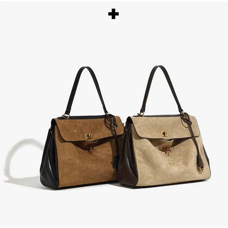 Brand Frosted Leather Tote Rodeo Bag Large Capacity Handbag For Women With Lock Handheld Shoulder Crossbody Briefcase Work Bags