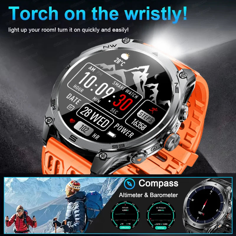2025New GPS Sports Smart Watch AMOLED Flashlight 950Mah Battery IP68 Waterproof Fitness Trackr BT Call Smartwatch For Men Women