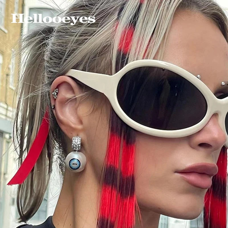 Oversized Punk Oval Sunglasses Y2K Unique Women Men Trend Goggle Sports Sun Glasses Lady Luxury Brand Designer New Eyewear UV400 - Kimlud