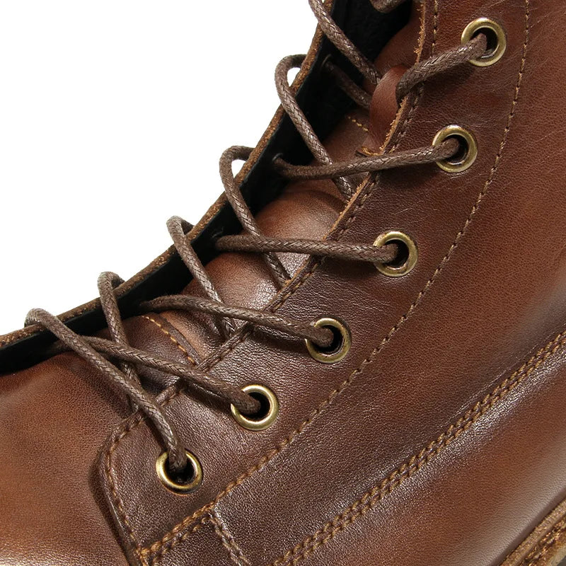 Durable Goodyear-Welted Motorcycle Rugged Heritage Boots Vintage Oil Genuine Leather Punk For Men Cowhide High-Cut Shoes